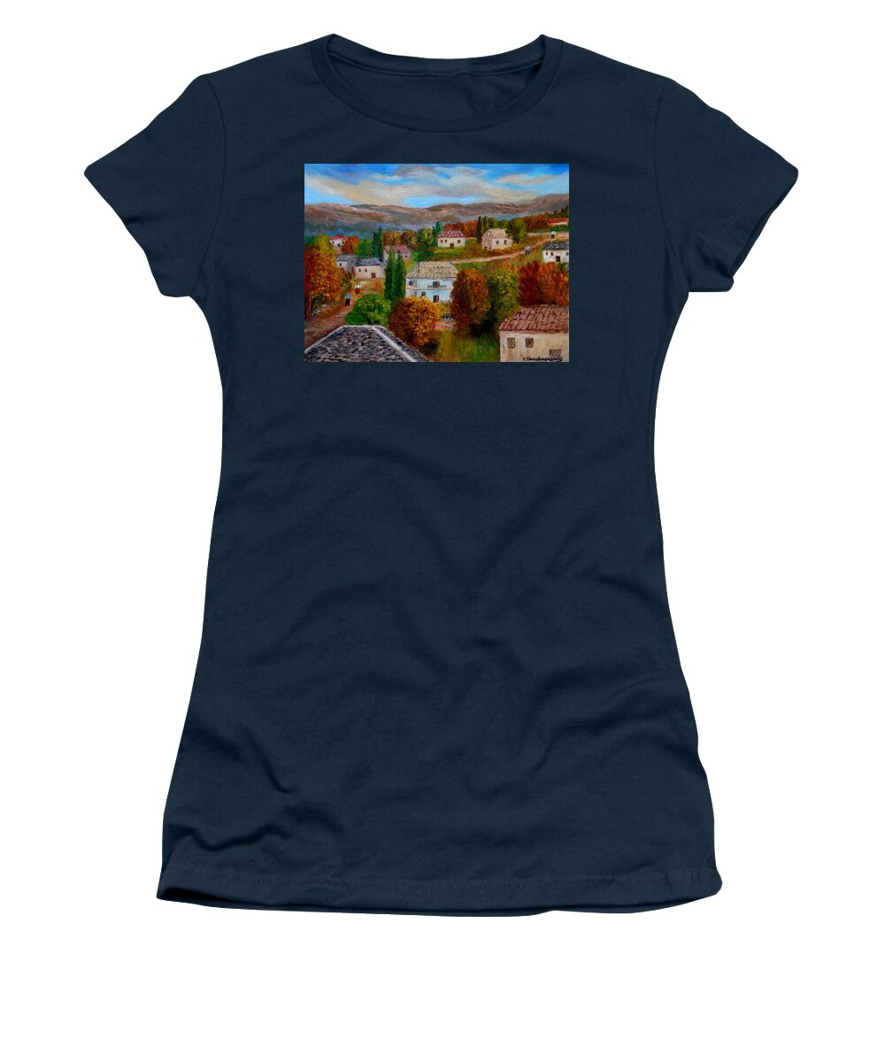 Autumn Women's T-Shirt featuring the painting Autumn in Greece by Konstantinos Charalampopoulos