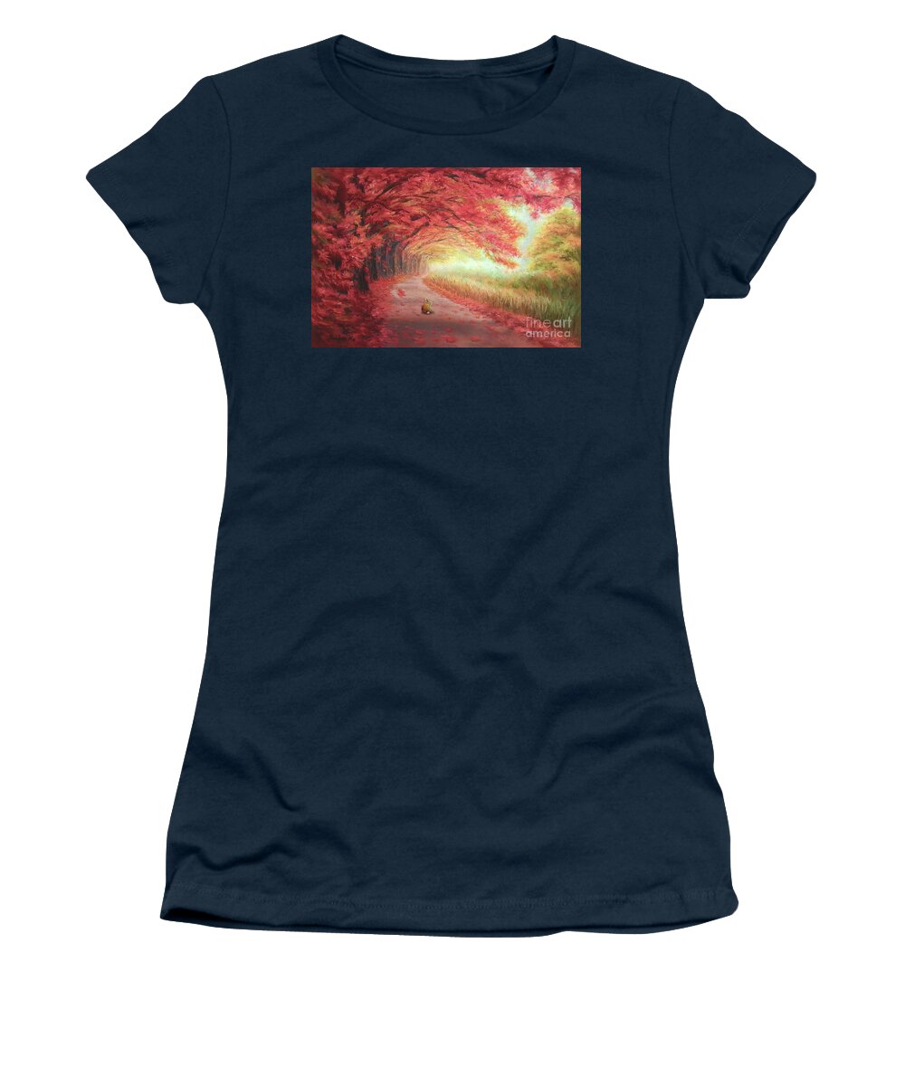 Autumn Women's T-Shirt featuring the painting Autumn Journey by Yoonhee Ko