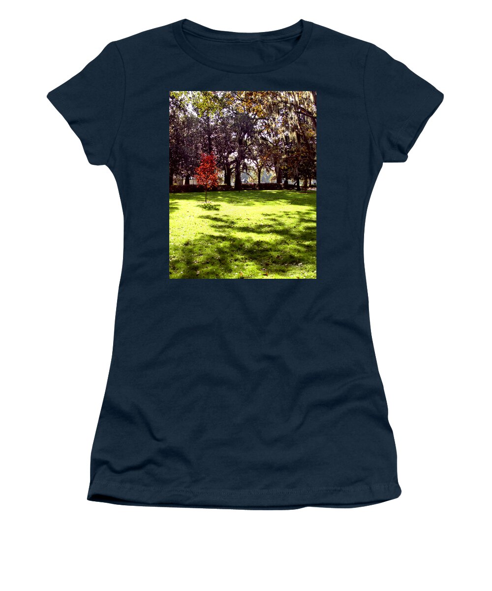 Forsyth Park Women's T-Shirt featuring the photograph Autumn Red by Theresa Fairchild