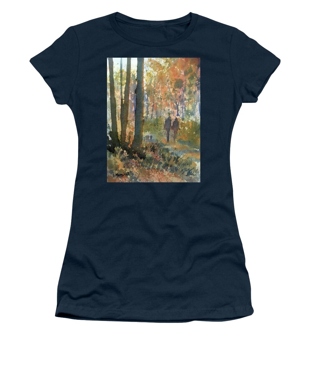 Watercolour Women's T-Shirt featuring the painting Autumn Stroll in Sledmere Wood by Glenn Marshall