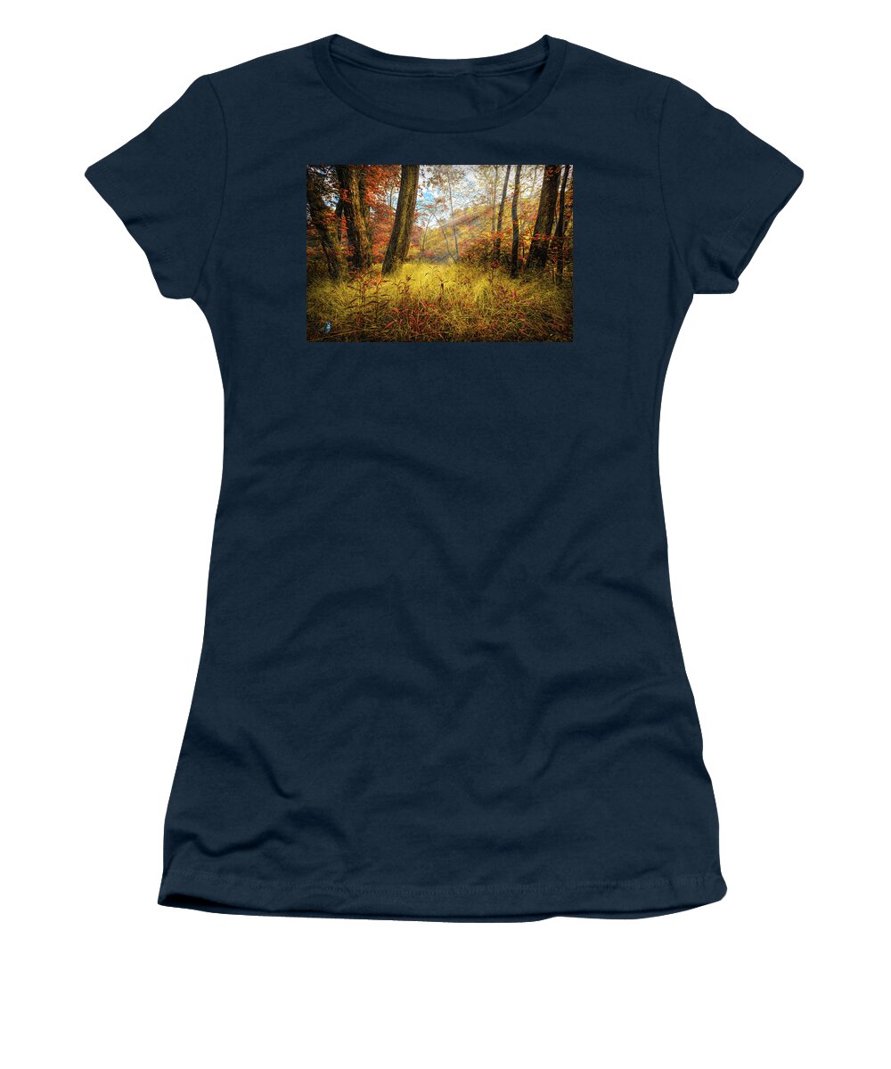Carolina Women's T-Shirt featuring the photograph Autumn Sunbeams by Debra and Dave Vanderlaan