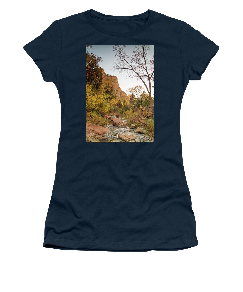 Zion Sunset Women's T-Shirt featuring the photograph Autumn sunset in Zion by Kunal Mehra