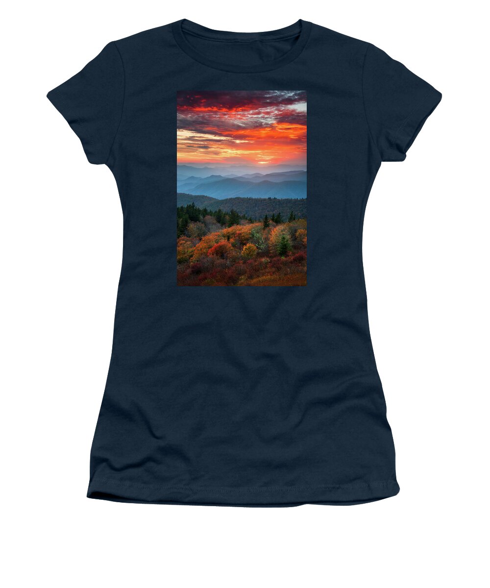Autumn Women's T-Shirt featuring the photograph Autumn Sunset NC Blue Ridge Mountains Landscape Photography Asheville North Carolina Scenic Outdoors by Dave Allen