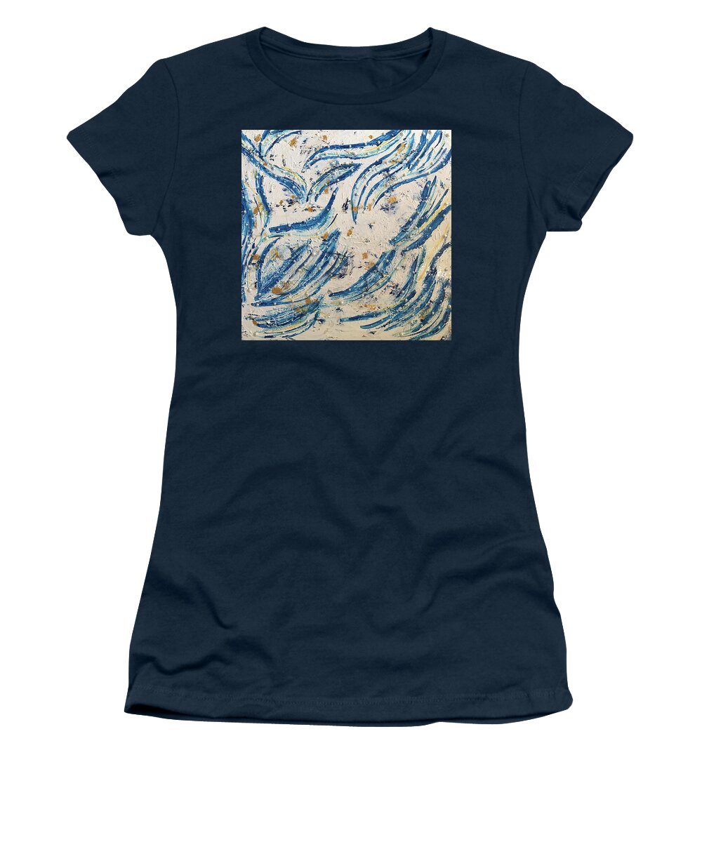 Blue Women's T-Shirt featuring the painting Avec Nous by Medge Jaspan
