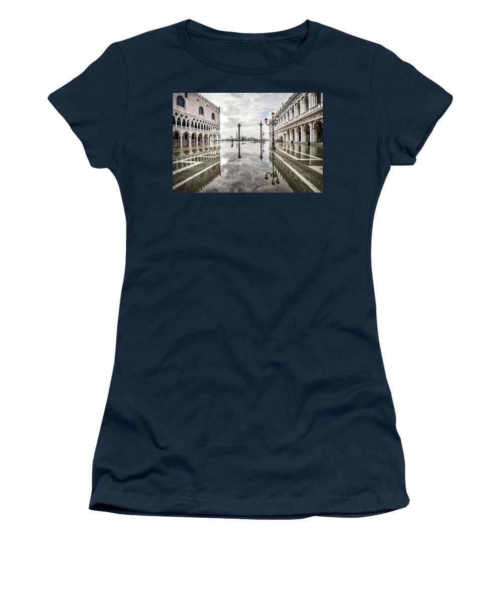 High Water Women's T-Shirt featuring the photograph B0010801x2 - SAN MARCO ACQUA ALTA 2021 by Marco Missiaja