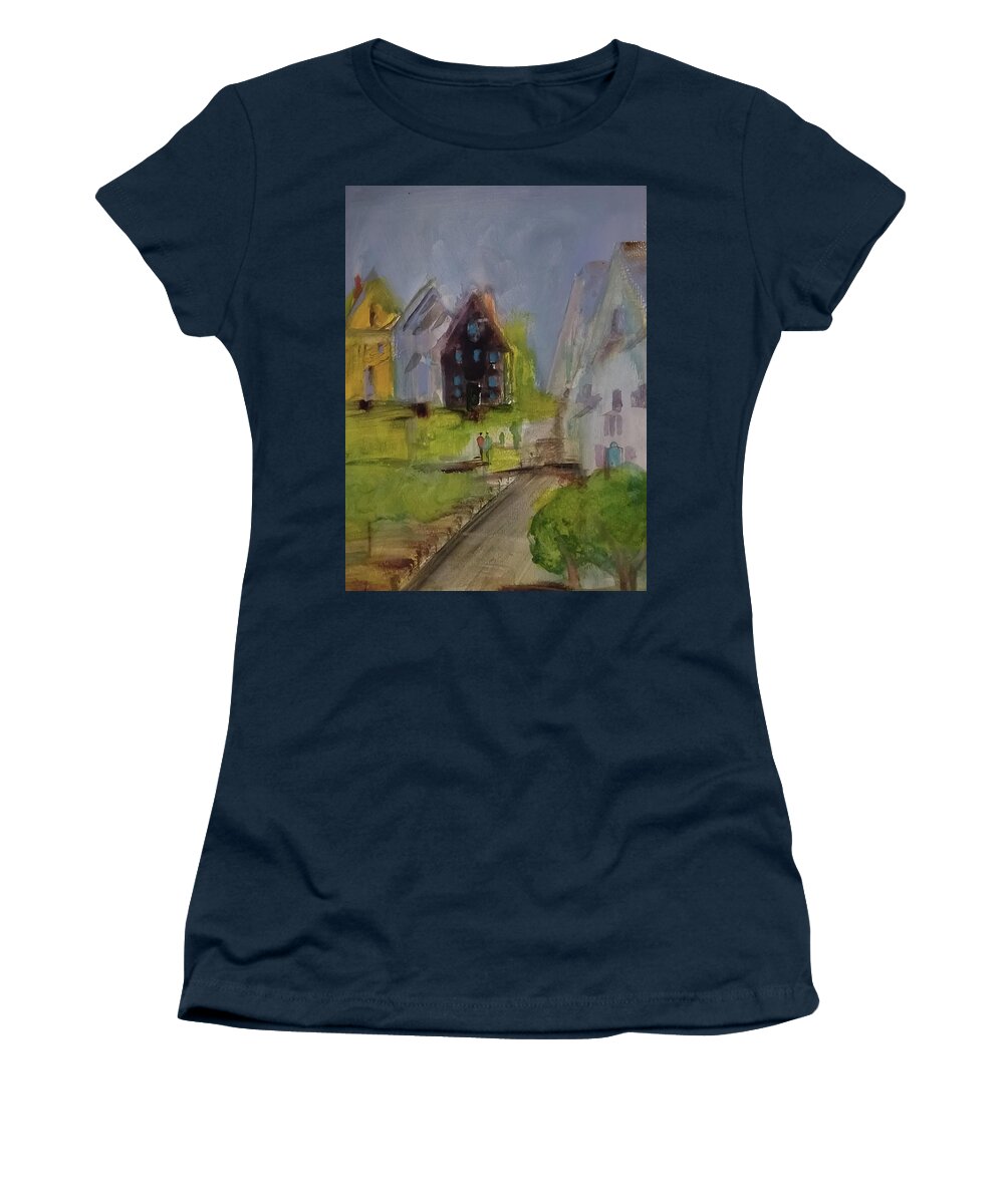 Watercolor Women's T-Shirt featuring the painting Backyard Evening Watercolor by Lisa Kaiser