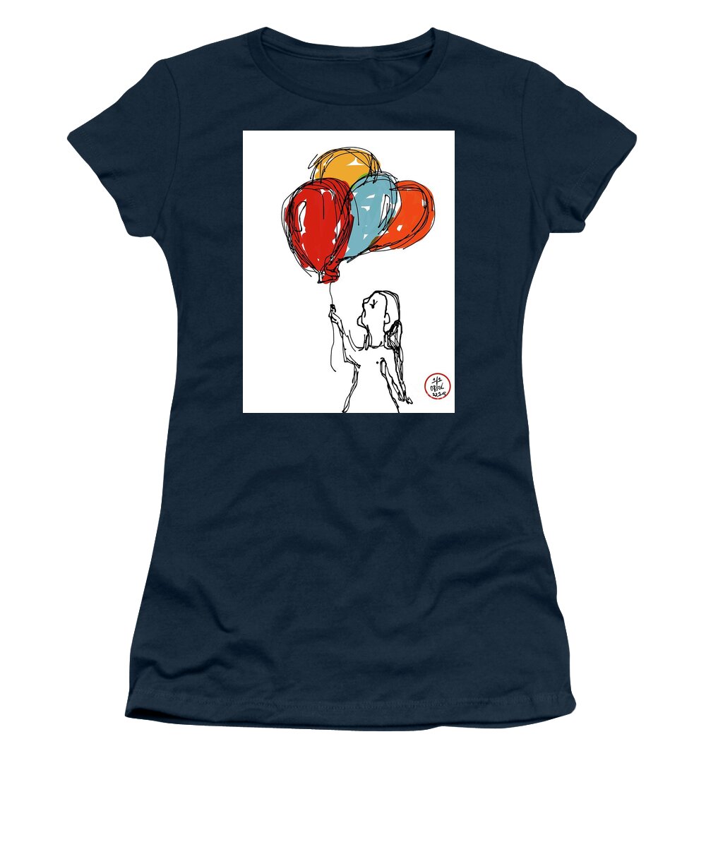  Women's T-Shirt featuring the painting Balloon Girl by Oriel Ceballos