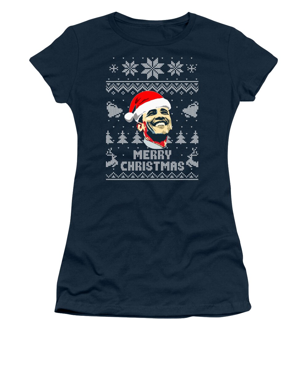 North America Women's T-Shirt featuring the digital art Barack Obama Merry Christmas by Filip Schpindel