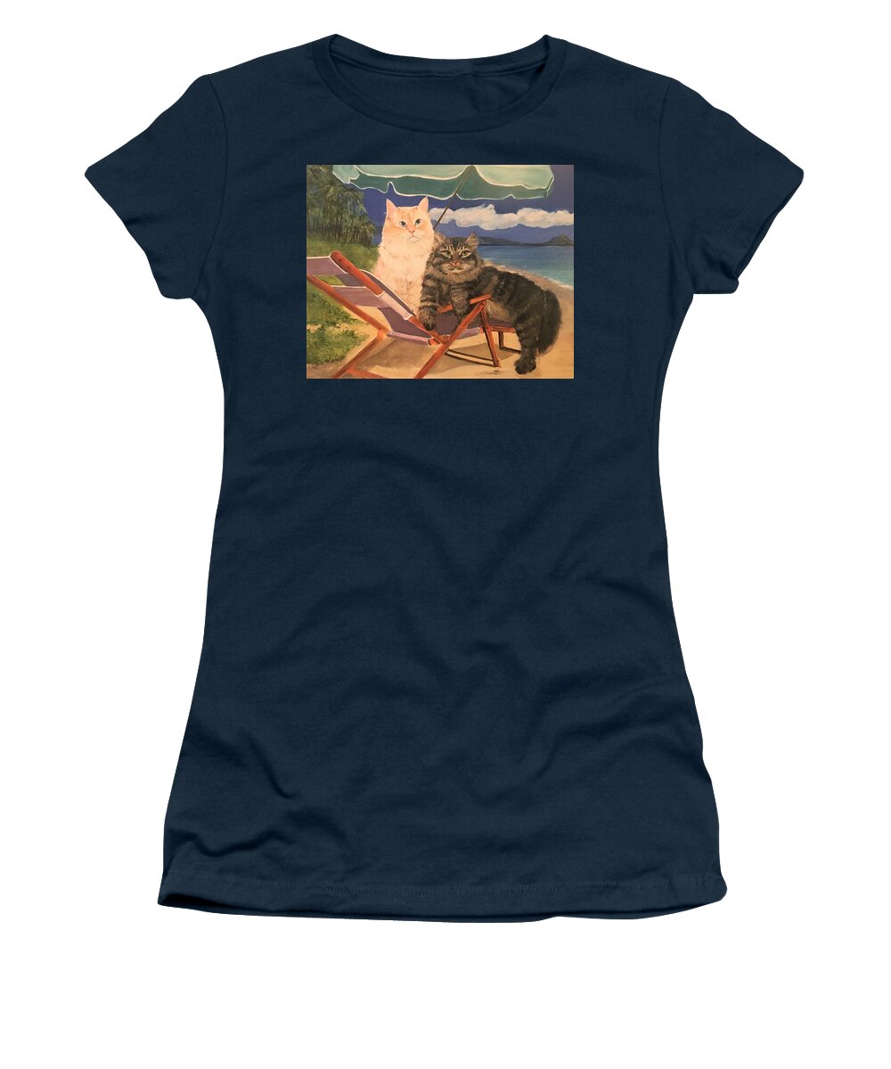 Siberian Cats Women's T-Shirt featuring the painting Beach Bums by Linda Kegley