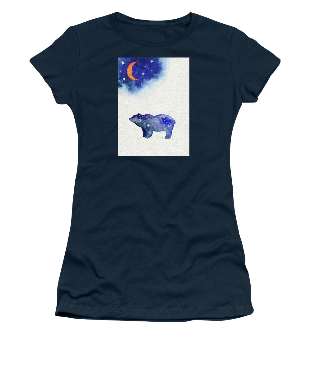 Bear And Moon Women's T-Shirt featuring the painting Bear And Moon by Garden Of Delights