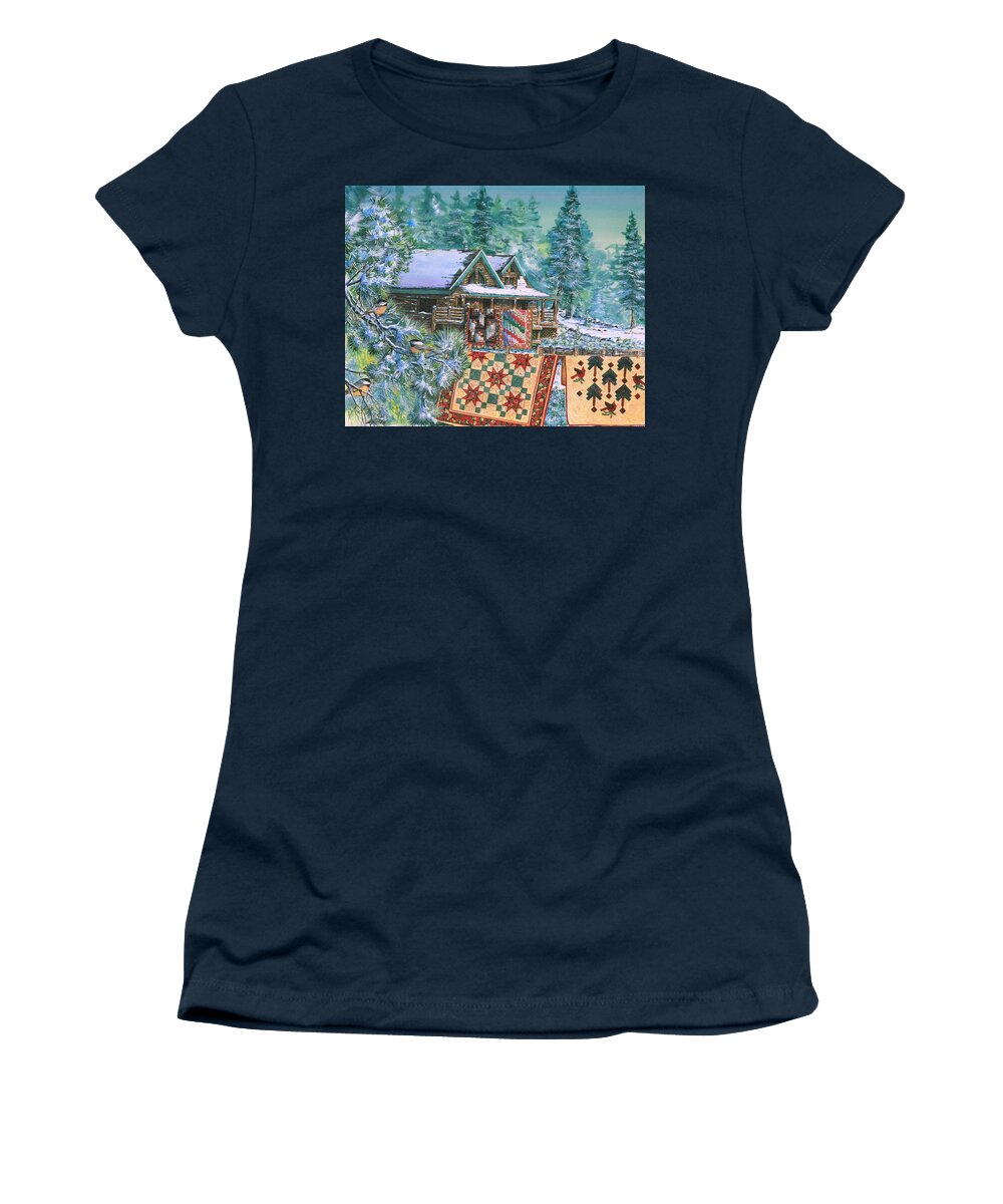 Log Cabin Women's T-Shirt featuring the painting Bear Paws Ranch by Diane Phalen
