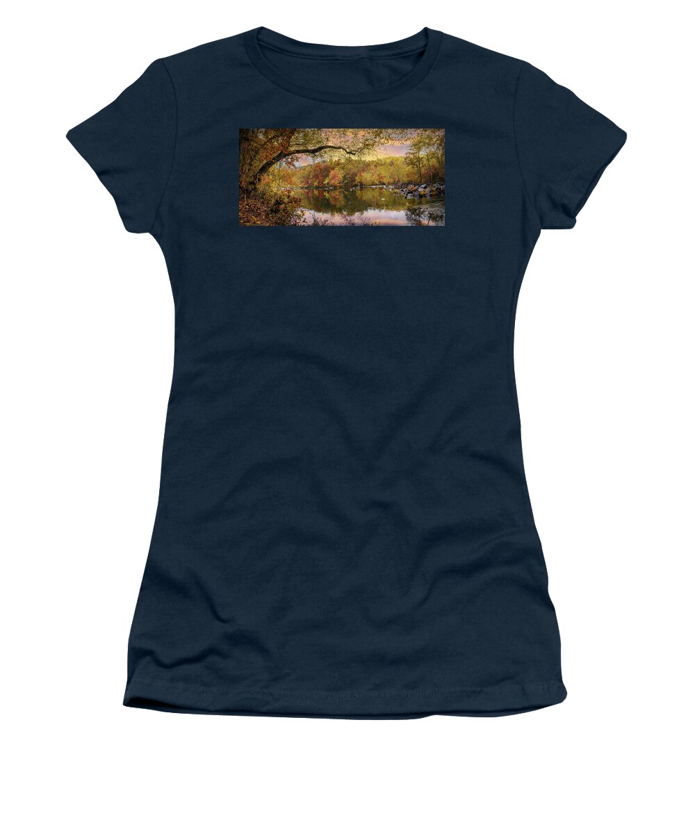 Carolina Women's T-Shirt featuring the photograph Beautiful Fall Autumn River Panorama by Debra and Dave Vanderlaan