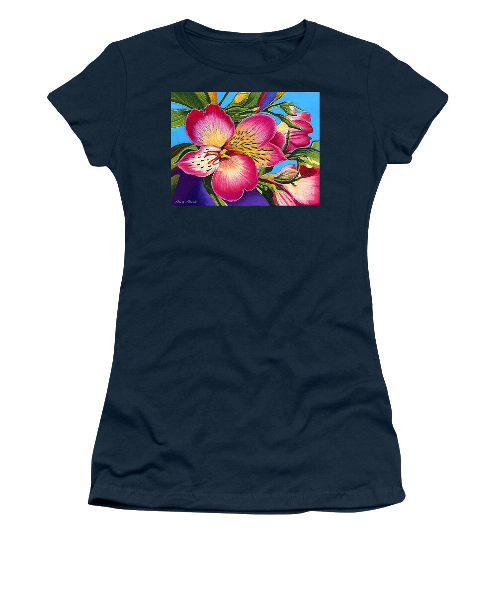 Blue Women's T-Shirt featuring the painting Beautiful Pink by Marty's Royal Art