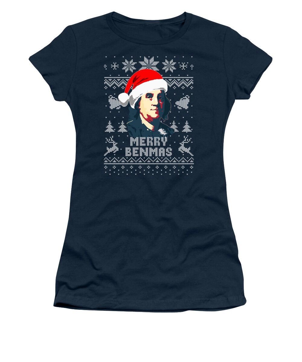 Santa Women's T-Shirt featuring the digital art Benjamin Franklin Merry Benmas by Filip Schpindel