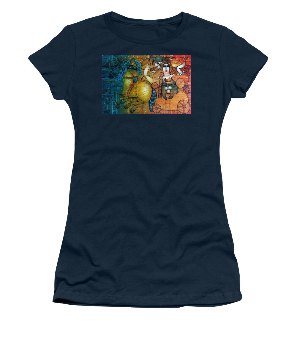 Albena Women's T-Shirt featuring the painting Beyond mountains, beyond rivers... by Albena Vatcheva