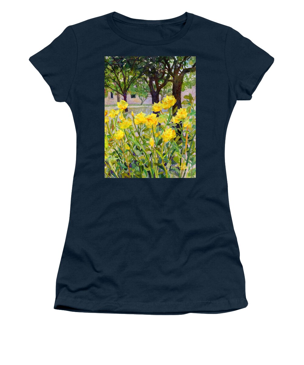 Tamu Women's T-Shirt featuring the painting Beyond Rose Garden - In Bloom 2 by Hailey E Herrera