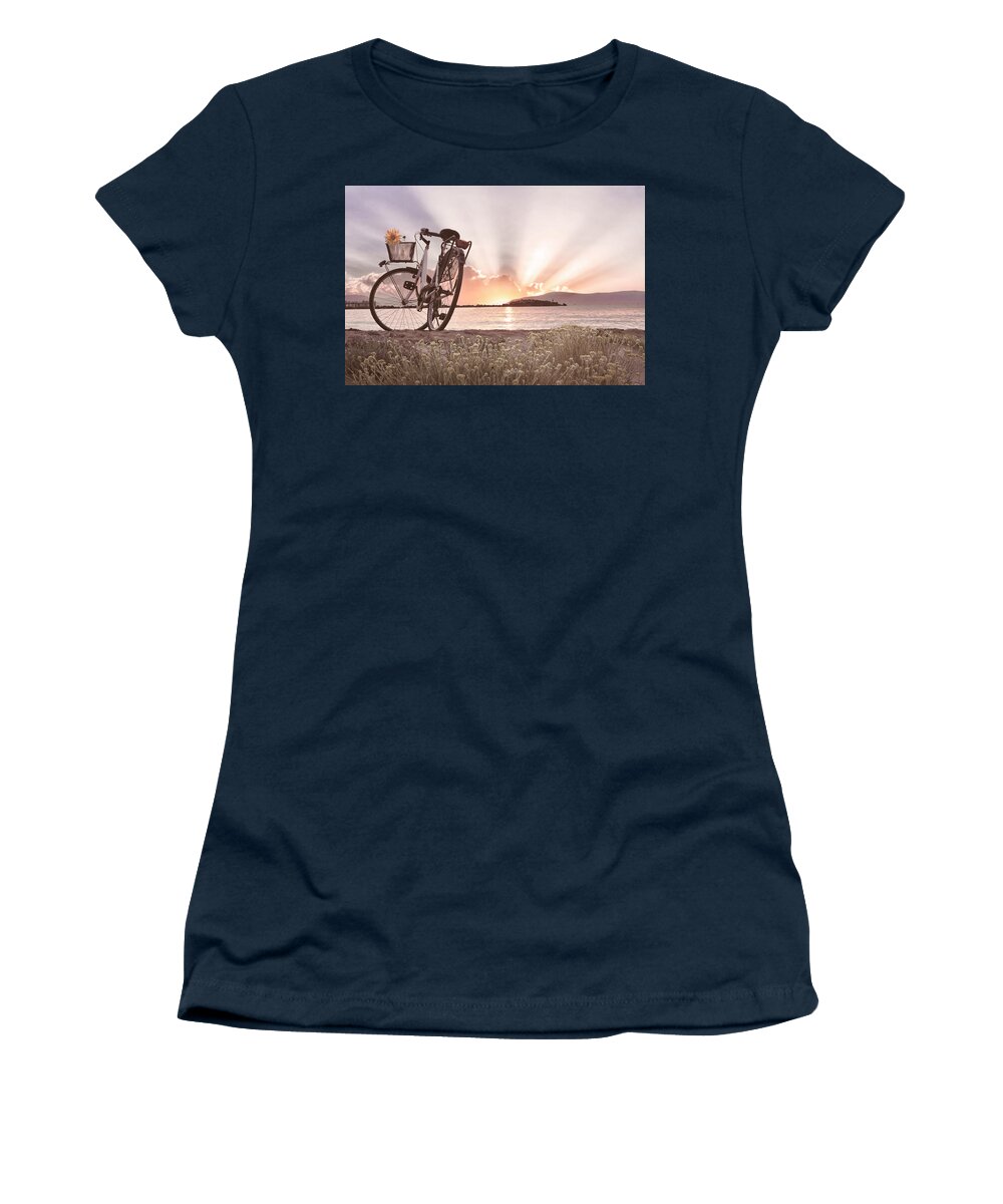 Bike Women's T-Shirt featuring the photograph Bicycle at the Shore Cottage by Debra and Dave Vanderlaan