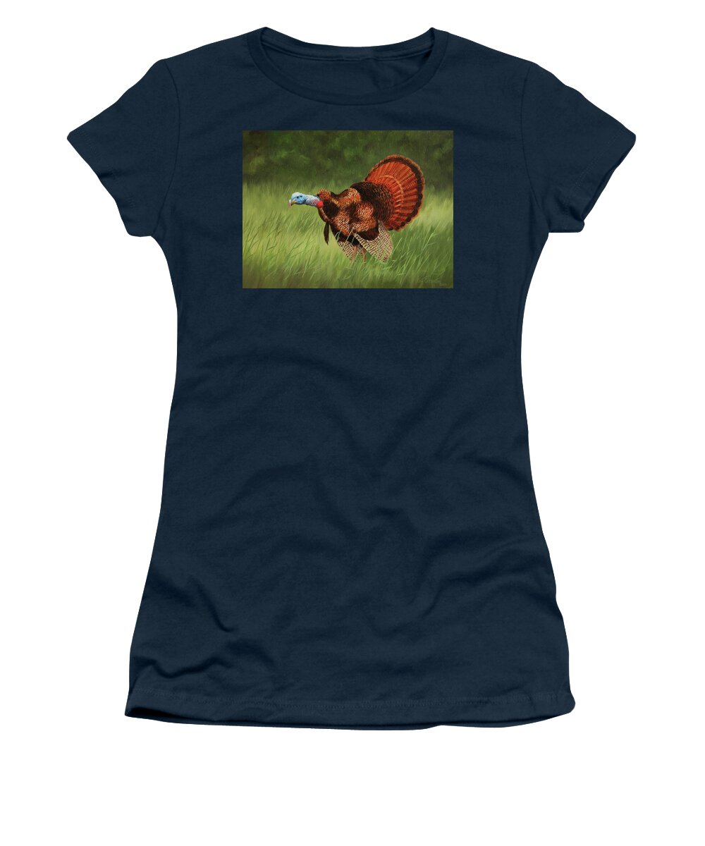 Turkey Women's T-Shirt featuring the painting Big Gobbler by Guy Crittenden
