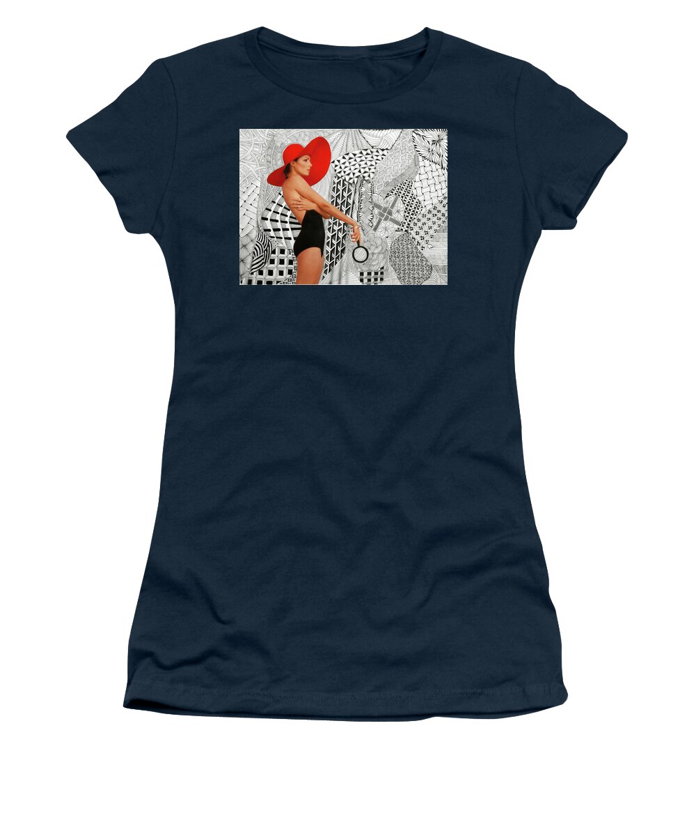 Vintage Fashion Women's T-Shirt featuring the mixed media Big Red Hat by Steve Ladner