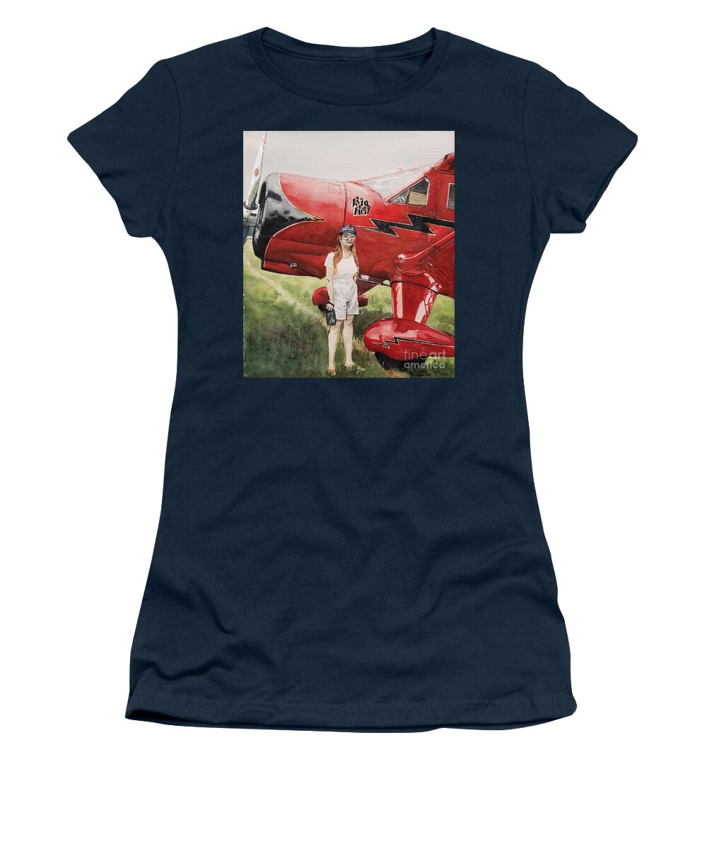 Redhead Women's T-Shirt featuring the painting Big Reds at the Airshow by Merana Cadorette