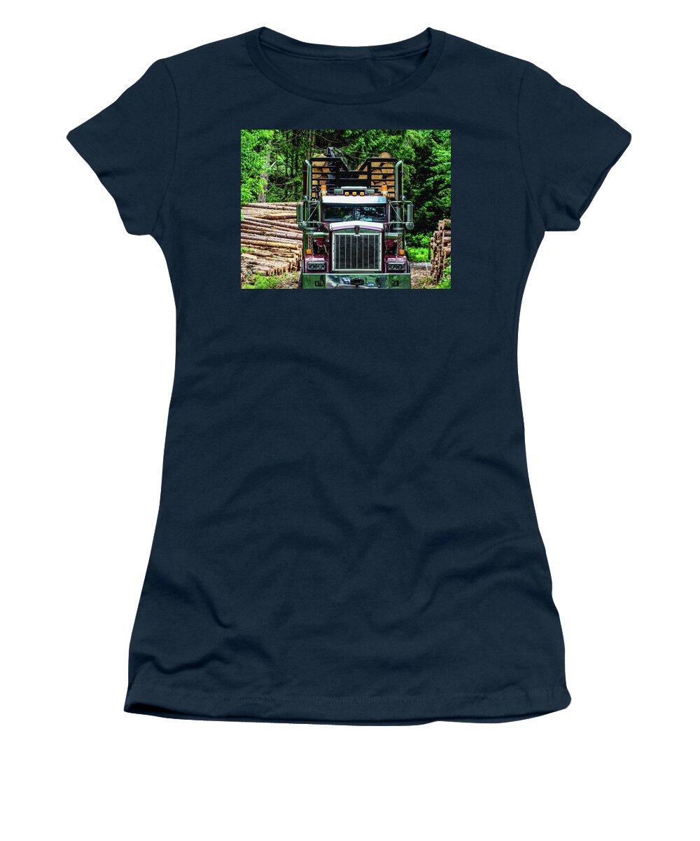 Big Rig Logging. Trees Women's T-Shirt featuring the photograph Big Rig Logging by James Canning
