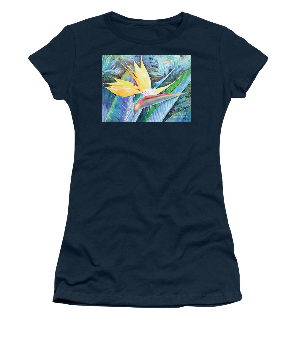 Bird Of Paradise Women's T-Shirt featuring the painting Bird of Paradise by Merana Cadorette