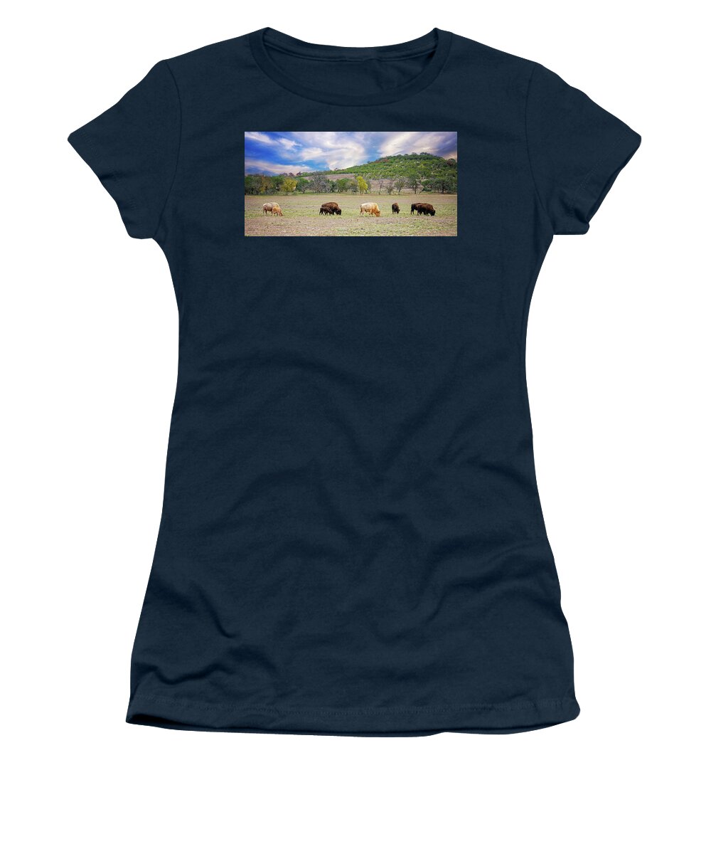 Texas Women's T-Shirt featuring the photograph Bison Lineup by Lynn Bauer