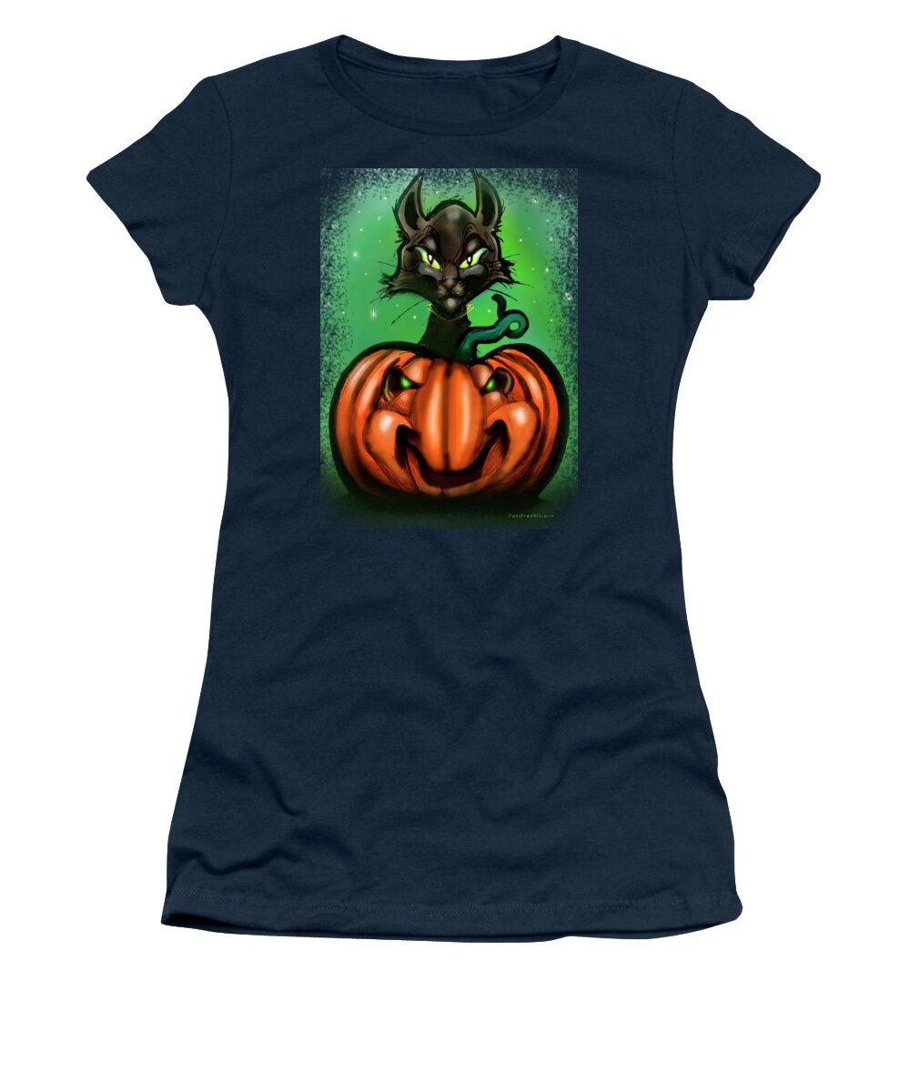 Halloween Women's T-Shirt featuring the digital art Black Cat n Pumpkin by Kevin Middleton
