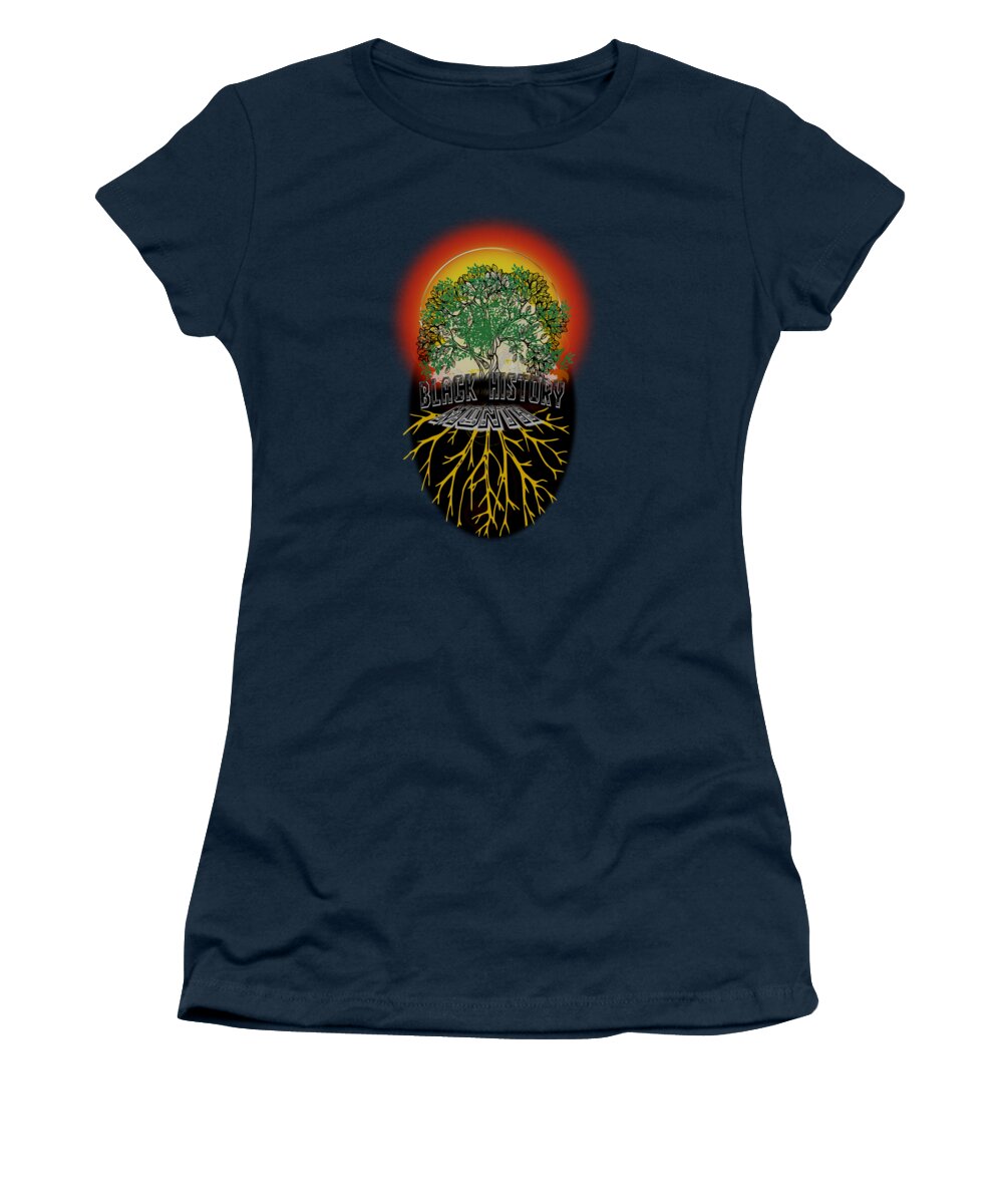  Family Women's T-Shirt featuring the digital art Black History Family Tree Roots Typography by Delynn Addams