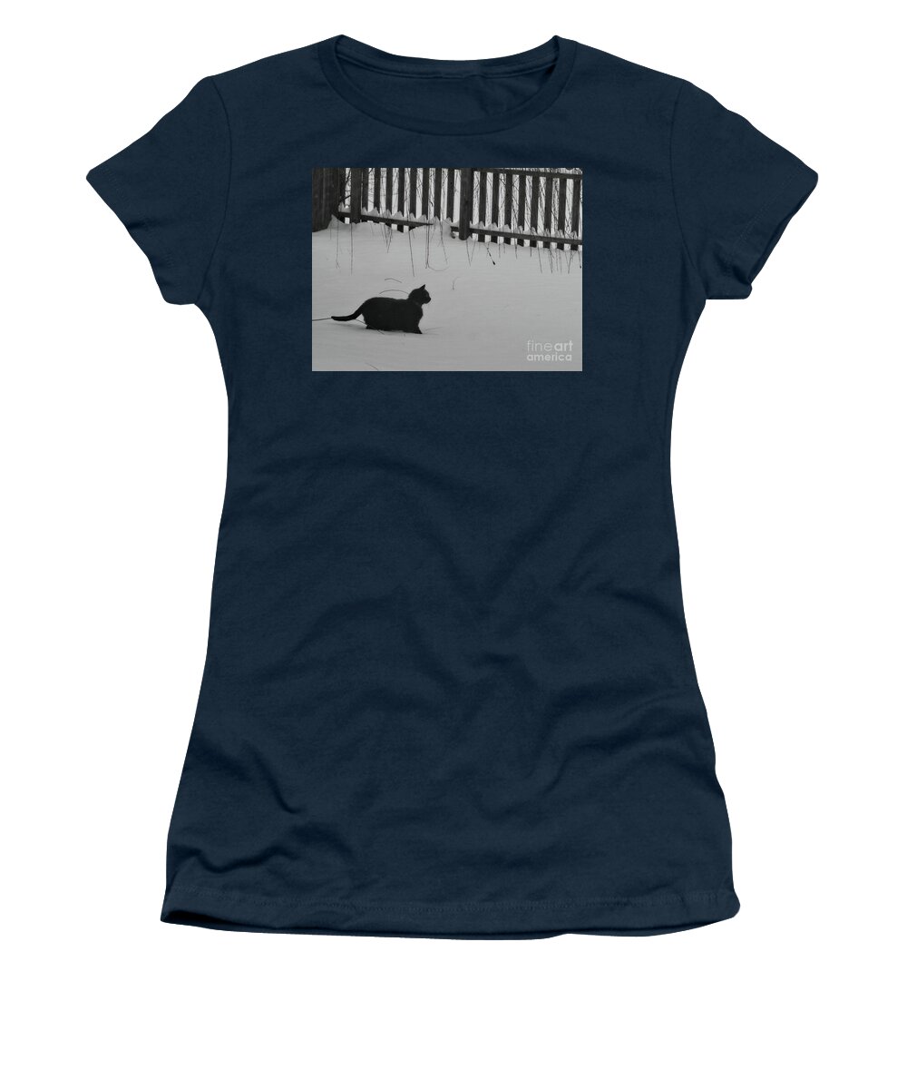 Snow Women's T-Shirt featuring the photograph Black in White by On da Raks
