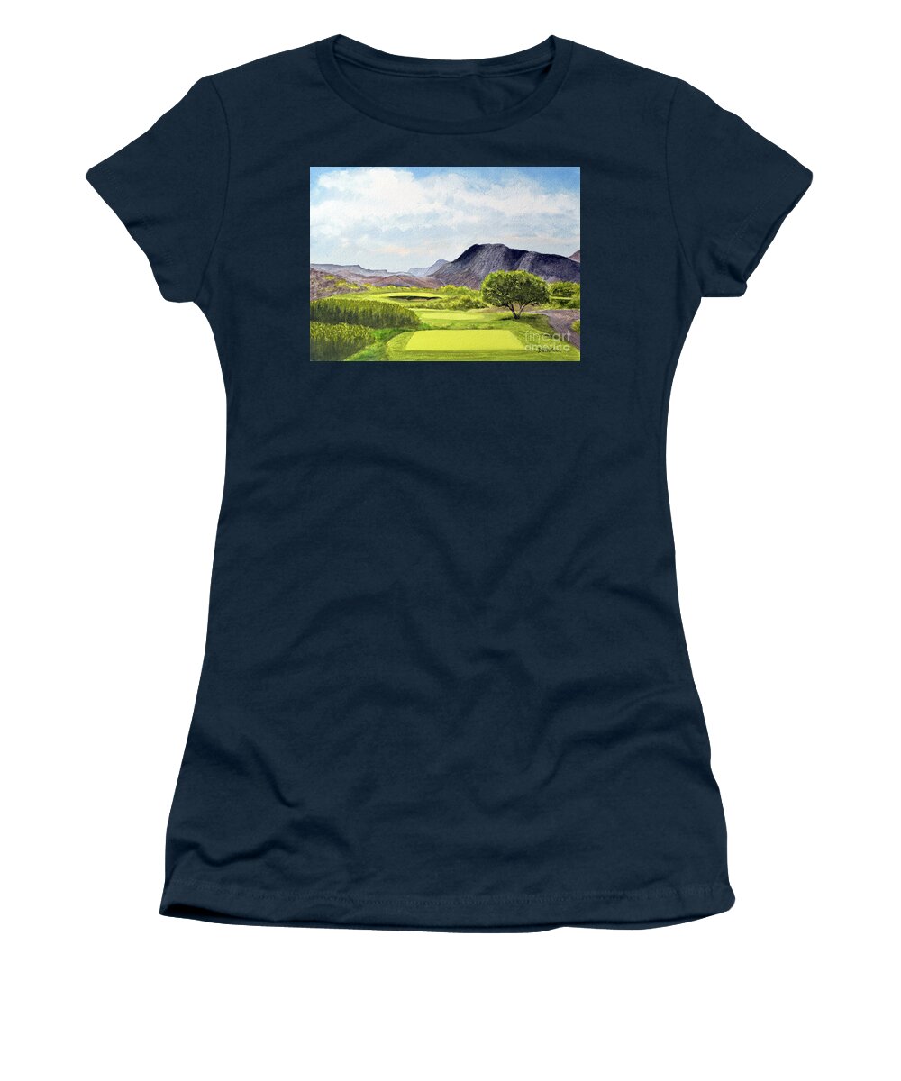 Black Jack's Crossing Golf Course Paintings Women's T-Shirt featuring the painting Black Jack's Crossing Golf Course Lajitas Texas by Bill Holkham