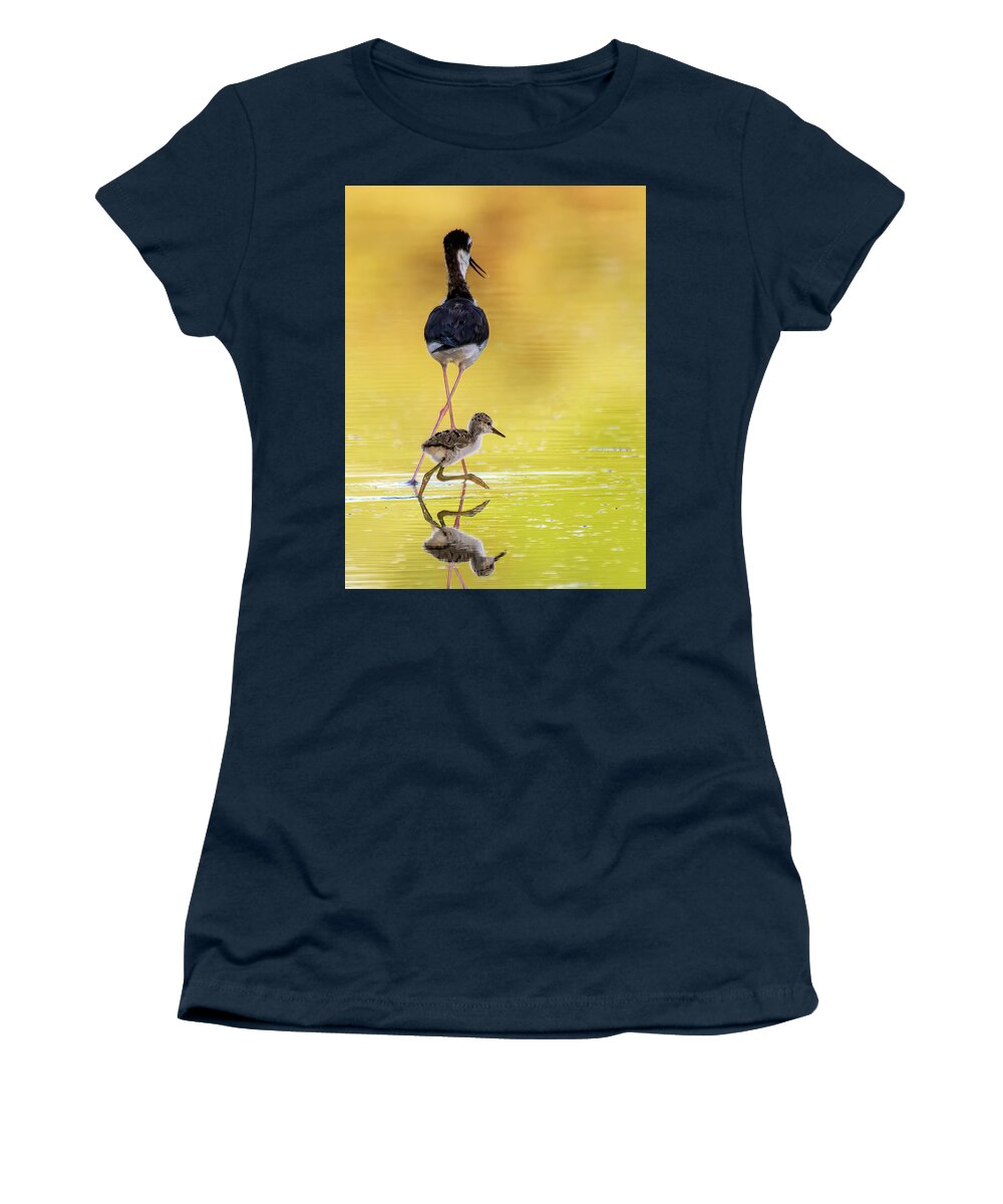 Black-necked Stilt Women's T-Shirt featuring the photograph Black-necked Stilt Adult and Chick 4599-061122-2 by Tam Ryan