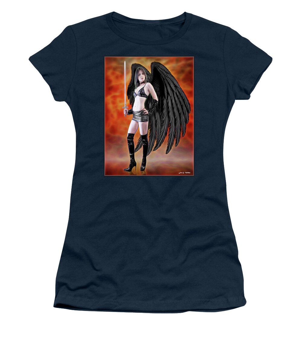 Rebel Women's T-Shirt featuring the photograph Black Wings Silver Sword by Jon Volden