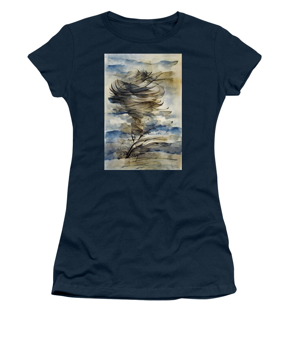 Blowing Women's T-Shirt featuring the painting Blowin In The Wind Watercolor Abstract by David Dehner