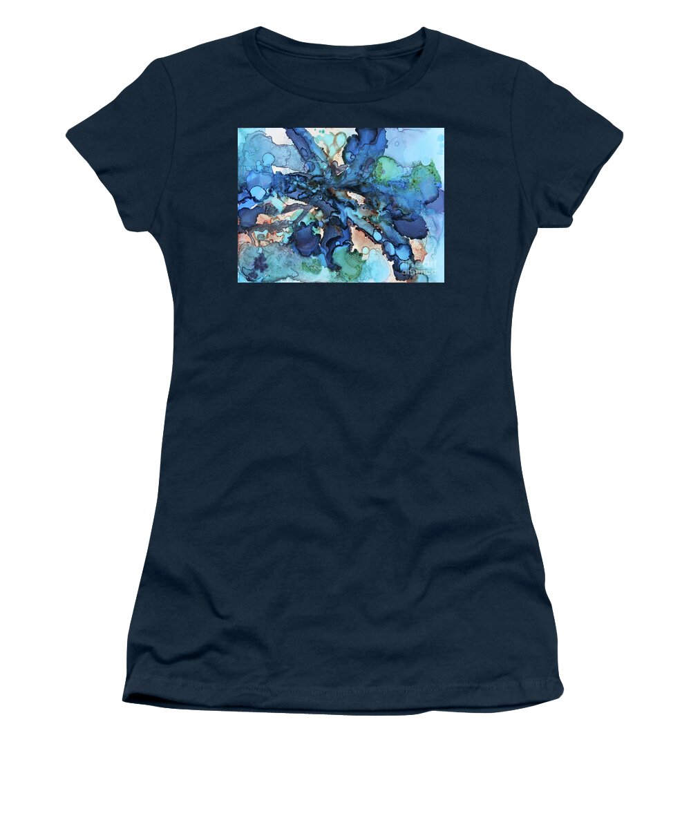 Abstract Women's T-Shirt featuring the painting Blue Confession by Linda Cranston