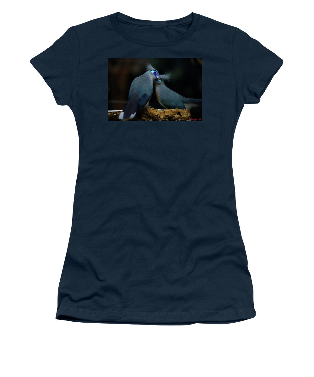 Birds Women's T-Shirt featuring the photograph Blue Coua Pair by Rene Vasquez
