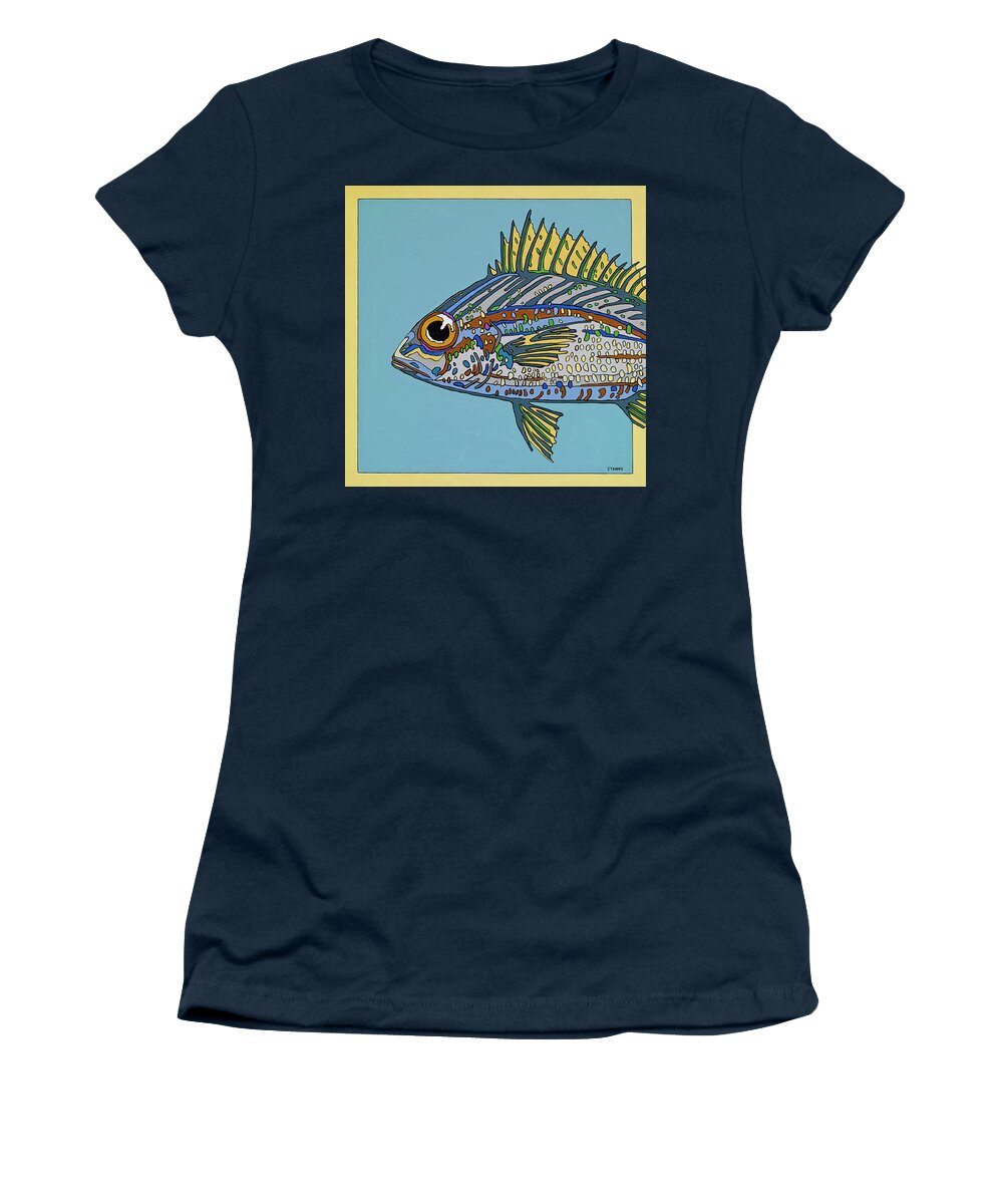 Blue Fish Ocean Salt Water Women's T-Shirt featuring the painting Blue Fish by Mike Stanko