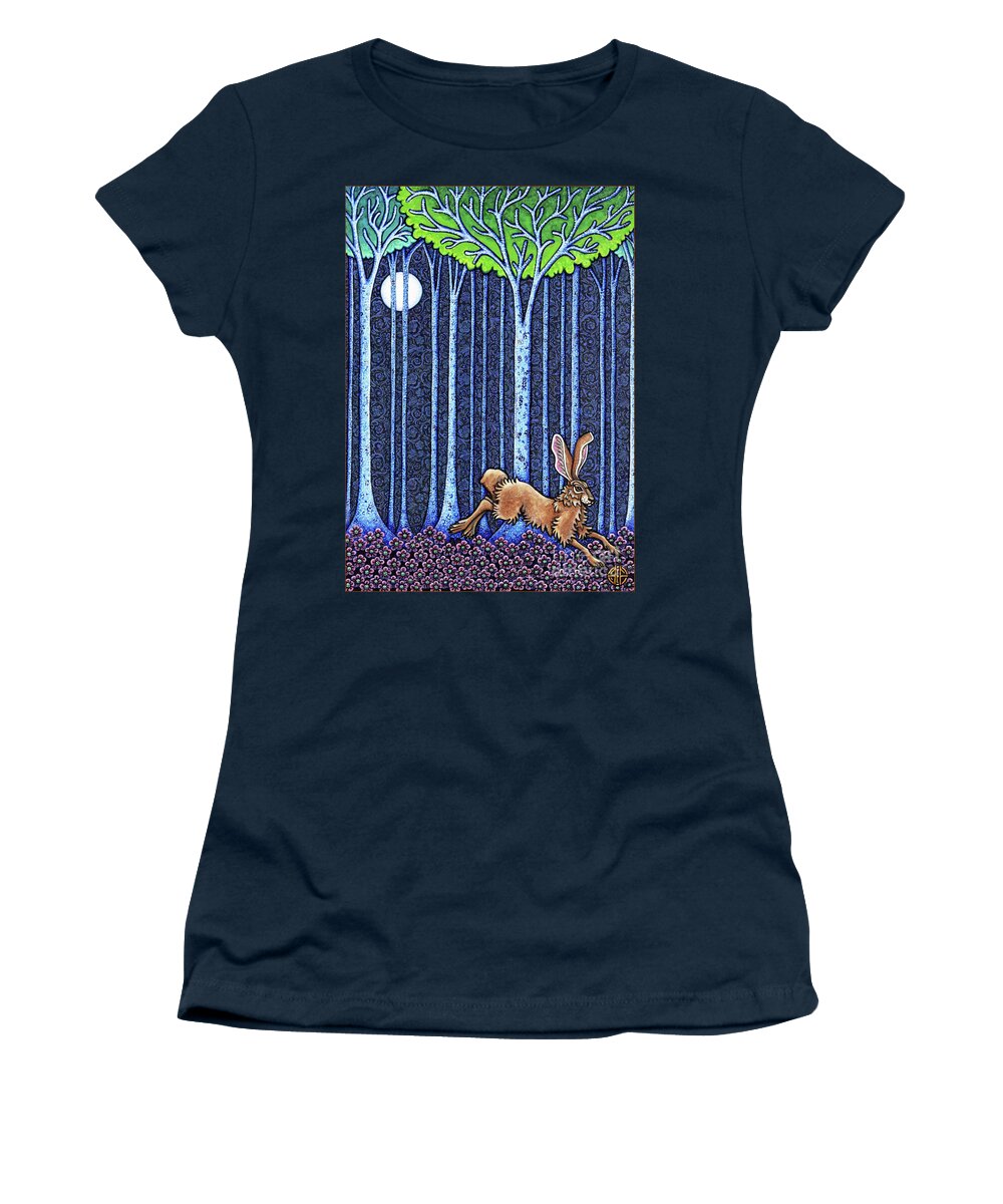 Hare Women's T-Shirt featuring the painting Blue Forest Breakaway by Amy E Fraser