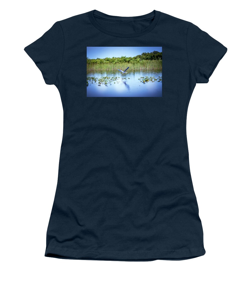 Blue Heron Women's T-Shirt featuring the photograph Blue Heron Flight by Blair Damson