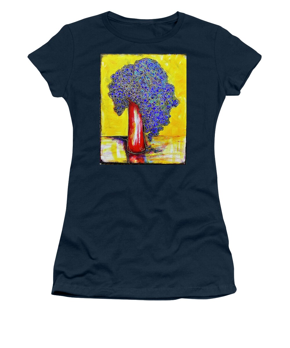 Original. Original Art Women's T-Shirt featuring the painting Blue In Red by Rae Chichilnitsky
