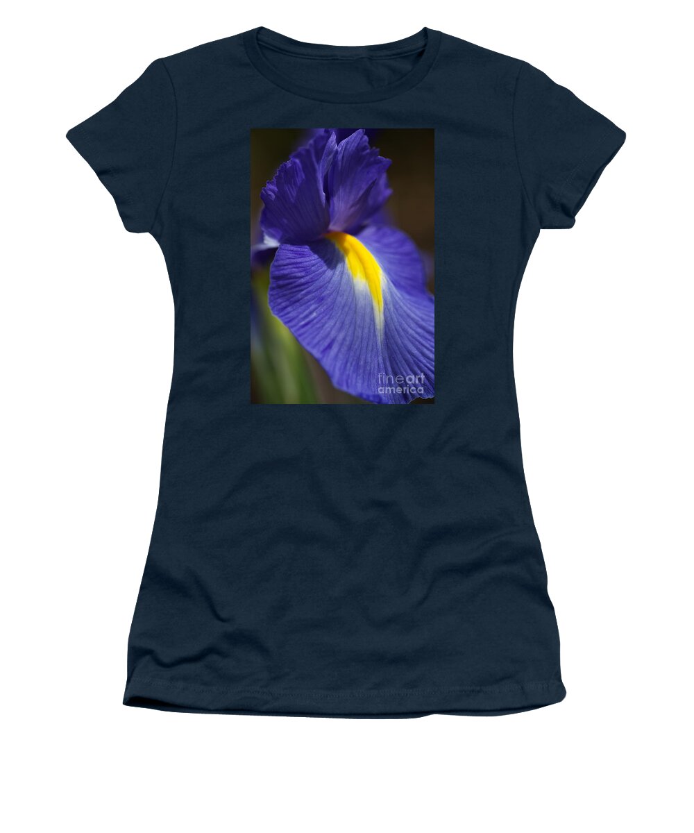 Iridaceae Women's T-Shirt featuring the photograph Blue Iris with Yellow by Joy Watson
