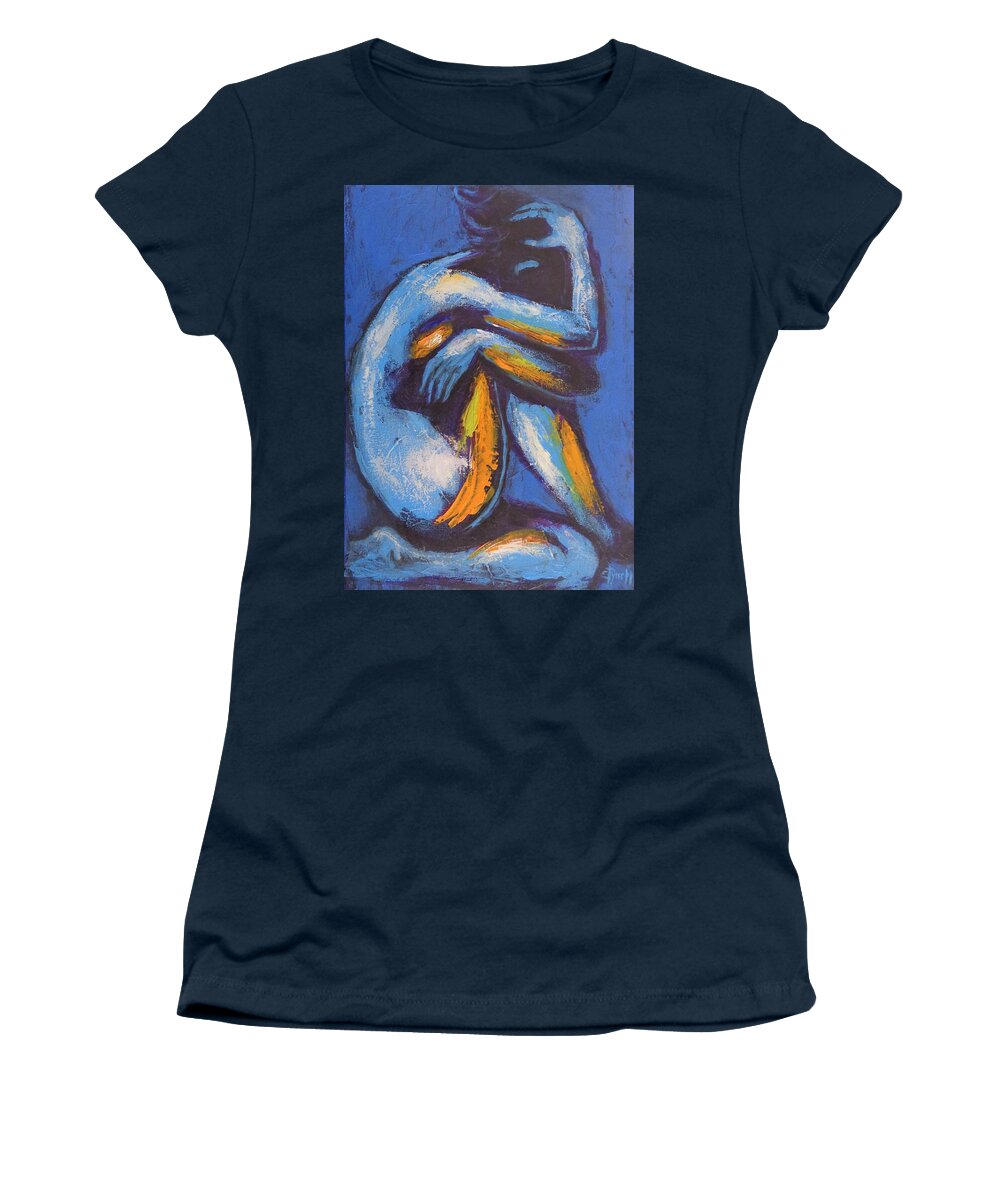 Acrylics On Canvas Women's T-Shirt featuring the painting Blue Mood 3 - Female Nude by Carmen Tyrrell
