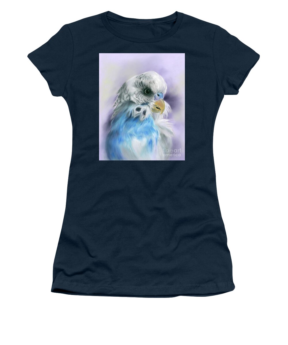 Bird Women's T-Shirt featuring the painting Blue Parakeet Bird Portrait by MM Anderson