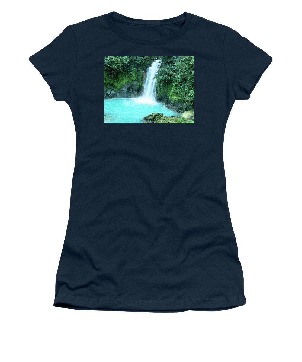Waterfall Women's T-Shirt featuring the photograph Blue River Waterfall near La Fortuna, Costa Rica by Leslie Struxness