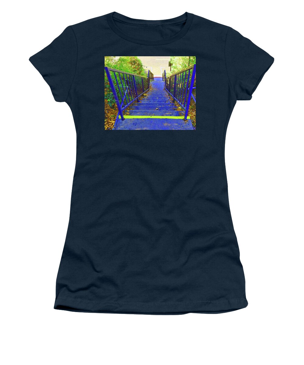 Blue Women's T-Shirt featuring the photograph Blue Stairway by Andrew Lawrence