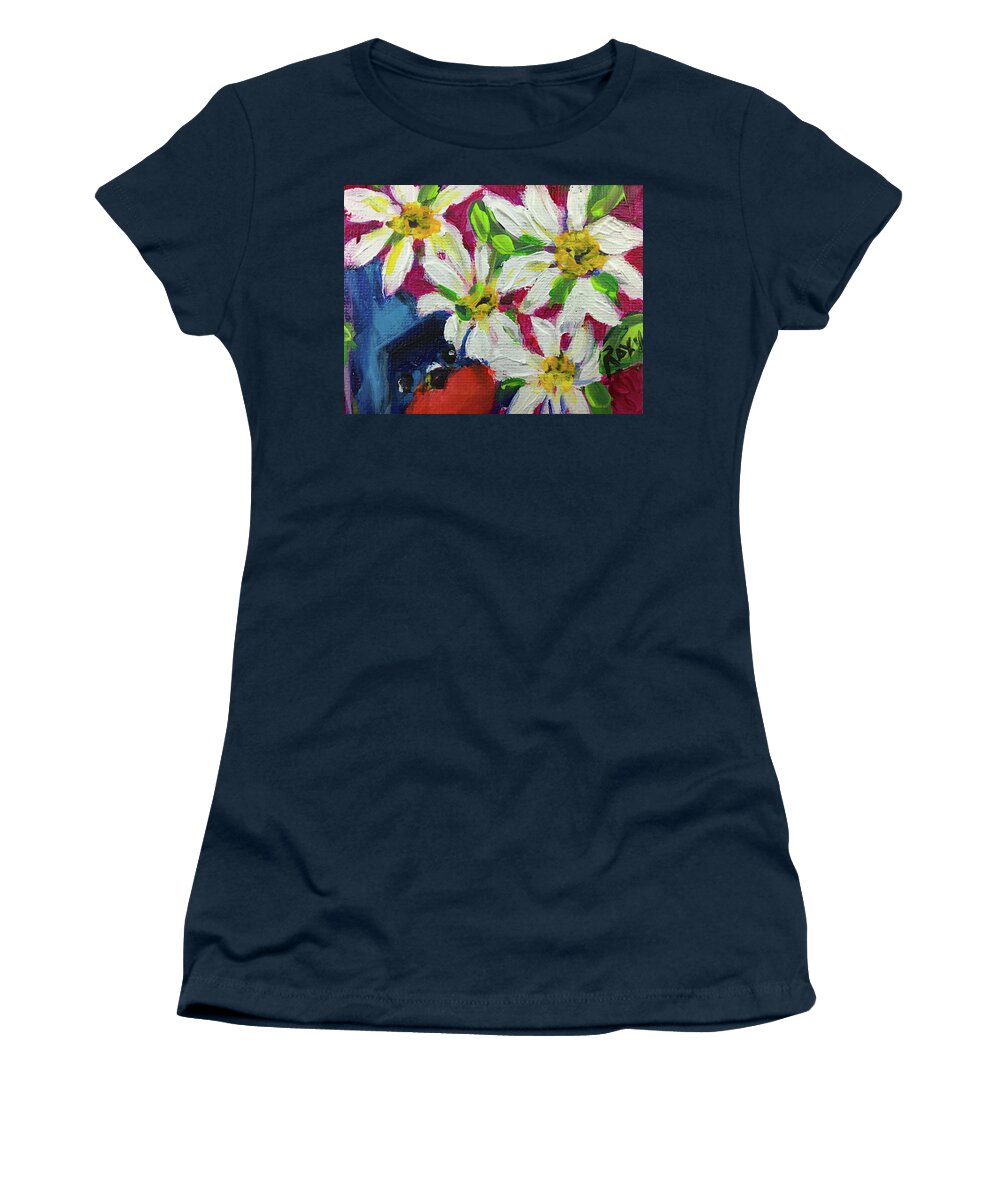 Bluebird Women's T-Shirt featuring the painting Bluebird in Daisies by Roxy Rich