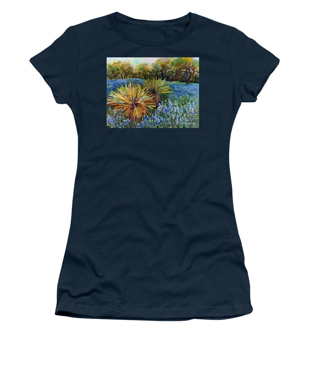 Cactus Women's T-Shirt featuring the painting Bluebonnets and Yucca by Hailey E Herrera