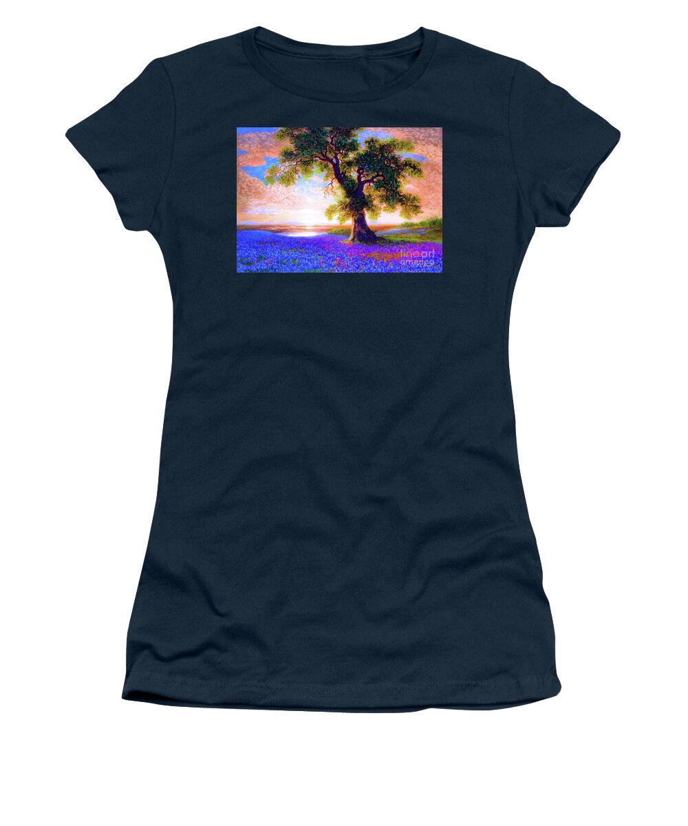 Floral Women's T-Shirt featuring the painting Bluebonnets by Jane Small