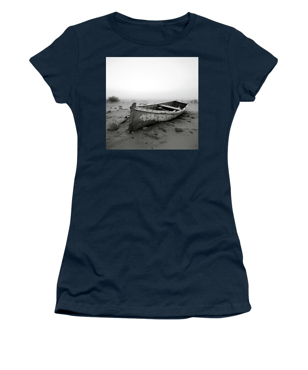 Abandoned Women's T-Shirt featuring the digital art Boat Buried Deep in Sand by Yo Pedro