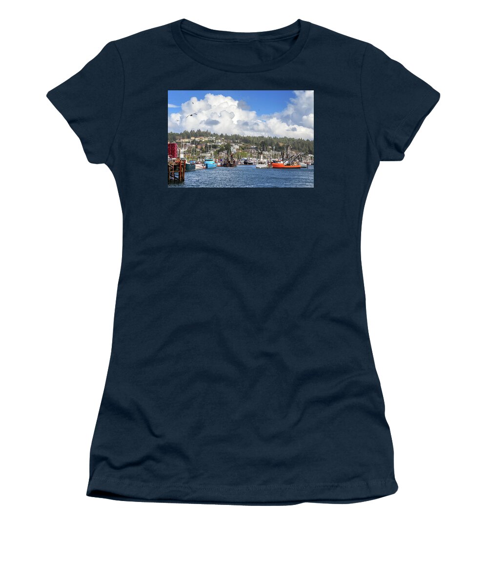 Boats Women's T-Shirt featuring the photograph Boats In Yaquina Bay by James Eddy